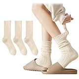 AWAVM 3 Paar Slouch-Socken für Damen, beige, Baumwolle, niedlich, gestrickt, ästhetisch,...