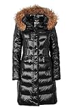 Grimada Damen Jacke Mantel Daunenjacke TARORE mit Echtfellkapuze (38, schwarz) M006