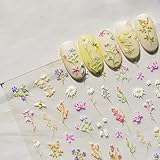JMEOWIO 3D Nagelsticker Bunte Blumen Nail Art Sticker Selbstklebend Nagelaufkleber 5D...
