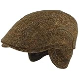 Breiter Herren Winter Schiebermütze mit Ohrenklappen Flatcap Schirmmütze 100% Wolle mit...