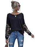 DIDK Damen Pullover mit Spitzenarm Casual Oberteile Langarmshirt Sweatshirt...
