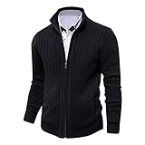 AOLI RAY Herren Strickjacke Stehkragen Cardigan mit Reißverschluß und Taschen Feinstrike...