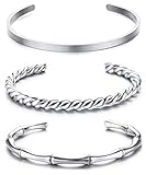 JeweBella 3 Stück Armreif Damen Silber/Gold Edelstahl Einfaches Armreif Offen...