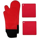 Dfhellla 4-Teiliges Set Aus Silikon-Ofenhandschuh und Topflappen, EnthäLt 2 rutschfeste,...