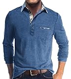 Comilaka Poloshirt Herren Langarm Kontrastfarbe leichtes Langarmshirt mit Tasche...