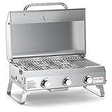 Onlyfire Tischgasgrill 3-Brenner, Tragbare Gasgrill mit Klappbaren Beinen, Campinggrill...