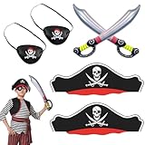 SAIIURV 6 Stück Piraten Kostüm Zubehör Kinder Erwachsene, Piratenhut, Augenklappe...