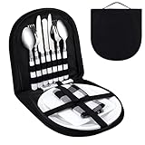 Camping Besteck Set Portable 13 Teiliges Picknick-Set Edelstahl Outdoor Geschirr Set mit...