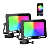 AUXTINGS 2 Stück RGB LED-Außenstrahler 50 W intelligentes Licht, Farbwechsel,...