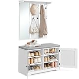 VASAGLE Schuhbank Wandgarderobe Set, Garderobe mit Spiegel, 8 Doppelhaken,...