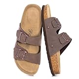 FITORY Damen Pantoletten mit Kork-Fußbett Leder Bequem Rutschfest Sandalen...
