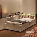 Liuyoyo Polsterbett 90x200cm Schlafsofa mit LED, Lattenrost, Hydraulisches Stauraumbett,...