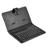 Bwardyth Bluetooth-Mini-Funktastatur mit PU-Lederhülle für Smartphone-Tablet 4,5-6,8,...