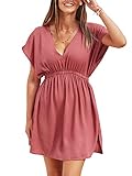 CUPSHE Damen Strandkleid Bikini Cover Up V Ausschnitt Kurzarm Seitenschlitz...