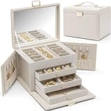 Vlando Schmuckkasten Schmuckbox Groß mit 4 Ebenen, Schmuckschatulle PU Leder,...