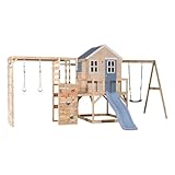 Wendi Toys M24-G Spielhaus aus Holz-FSC mit Rutsche, Schaukel, Kletterwand, Stelzenhaus...