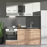 Homestyle4u Küchenzeile ohne Elektrogeräte 180cm Artisan Eiche Küche Weiß Unterschrank...