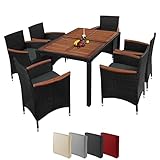 Montafox Sitzgruppe 6 Personen Poly Rattan Sitzgarnitur Akazienholz Tisch 130 x 90cm...