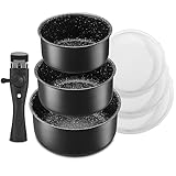 Fadware Kochtopf Set 7 tlg | 16+18+20 cm | 1 abnehmbarer Griff und 3...