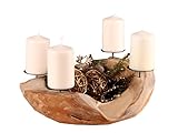 Ambientehome Adventskranz Adventsschale Teak rund circa 20 - 25 cm Wurzelschale Wurzelholz...