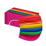 Hanomes 50 Stück Einmal Erwachsene_Mundschutz Regenbogen, Atmungsaktiv Face_Cover...