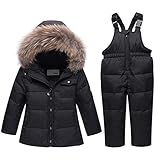Kinder Daunenjacke Schneeanzug mit Künstliches Fell Kaputze Bekleidungsset...