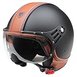 Motorradhelm Jethelm Rollerhelm CMX Hazel Größe L matt schwarz mit braunem Leder und...