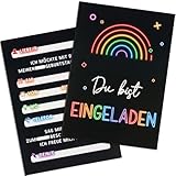 GEBETTER 12 Blatt Neon Regenbogen Einladungskarten zum Kindergeburtstag A6...