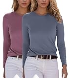 YUTILA 2er Pack Damen Langarmshirt Basic Rundhals Einfabrig Shirt Oberteile...
