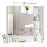 VASAGLE Badezimmerschrank mit LED-Beleuchtung, 16,5 x 70 x 75 cm, Steckdosen,...