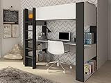 Vente-unique Hochbett mit Schreibtisch und integrierten Fächern – 90 x 200 cm – Weiß...