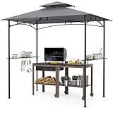 COSTWAY Grillpavillon 242x150cm, Gartenpavillon mit Doppeldach & 2 Seitenregalen & 6...