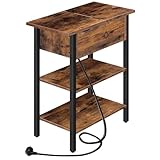 HOOBRO Beistelltisch, Flip-Top Sofatisch mit Ladestation und Ablagefläche,...