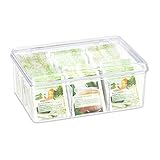 Relaxdays Teebox, 6 Fächer, 90 Teebeutel, Teedose mit Klappdeckel, Aromaschutz,...