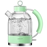 Wasserkocher Glas, ASCOT Elektrischer Wasserkocher Edelstahl, 2200W, 1,5L, leiser...