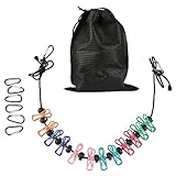 Camping Wäscheleine mit 12 Clips, elastische aufrollbare Reisewäscheleine mit extra 6...