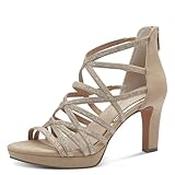 MARCO TOZZI Damen Sandalen mit Absatz Glitzer Vegan, Braun (Biscuit Comb), 40 EU