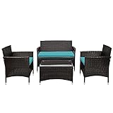 Outdoor Furniture Set 4 Piece Rattan Sofa Seating Group with Cushions for Garden Patio...