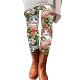 Fleecehose Damen Winter - Winter Leggings Damen Muster Katze Tiermotiv Thermoleggings High...