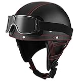 DXDRT Motorradhelm Aus Leder Im Deutschen Stil, DOT/ECE-Geprüft, Erwachsene, Männer,...