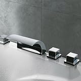 Silber Wasserfall Badewannenarmatur, 5-Loch Badezimmer-Waschbecken-Armaturen Armatur...