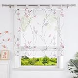 Heichkell Raffrollos ohne Bohren Transparente Raffgardine Gardine mit Blätter Druck...