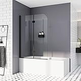 Duschwand für Badewanne 100 x 140 cm Schwarz Duschabtrennung Sicherheitsglas Faltwand...