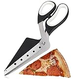 com-four® Pizzaschere mit Servierfläche, Pizzaschneider mit Edelstahl-Klingen und...