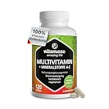 Multivitamin Kapseln hochdosiert, 23 wertvolle Vitamine A-Z & Mineralien, 120 vegetarische...