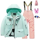 Amur Leopard Kinder Skianzug Set Winddichte Wasserdichte Schneeanzug 5tlg...