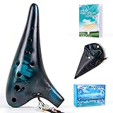 Okarina Horse Ocarina 12 Löcher Alt C Keramik mit Tragetasche Notenbuch Gurt(Blau Grün)