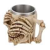 LABRIMP Doppelwandiger Skull-becher aus Edelstahl und Resin Halloween Bierkrug Kreativer...