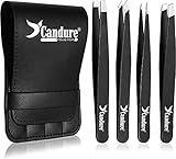 Candure Professionelle Pinzette für Augenbrauen, Präzision, Set mit 4 Pinzetten aus...