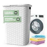 Wäschekorb mit Deckel Rattan - Wäschebox in Flechtoptik 65 L - Wäschesammler Kunststoff...